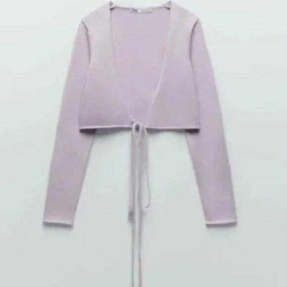 Zara Crop Wrap Around Tie Knit Sweater Lavender Purple Size Medium - Picture 1 of 1